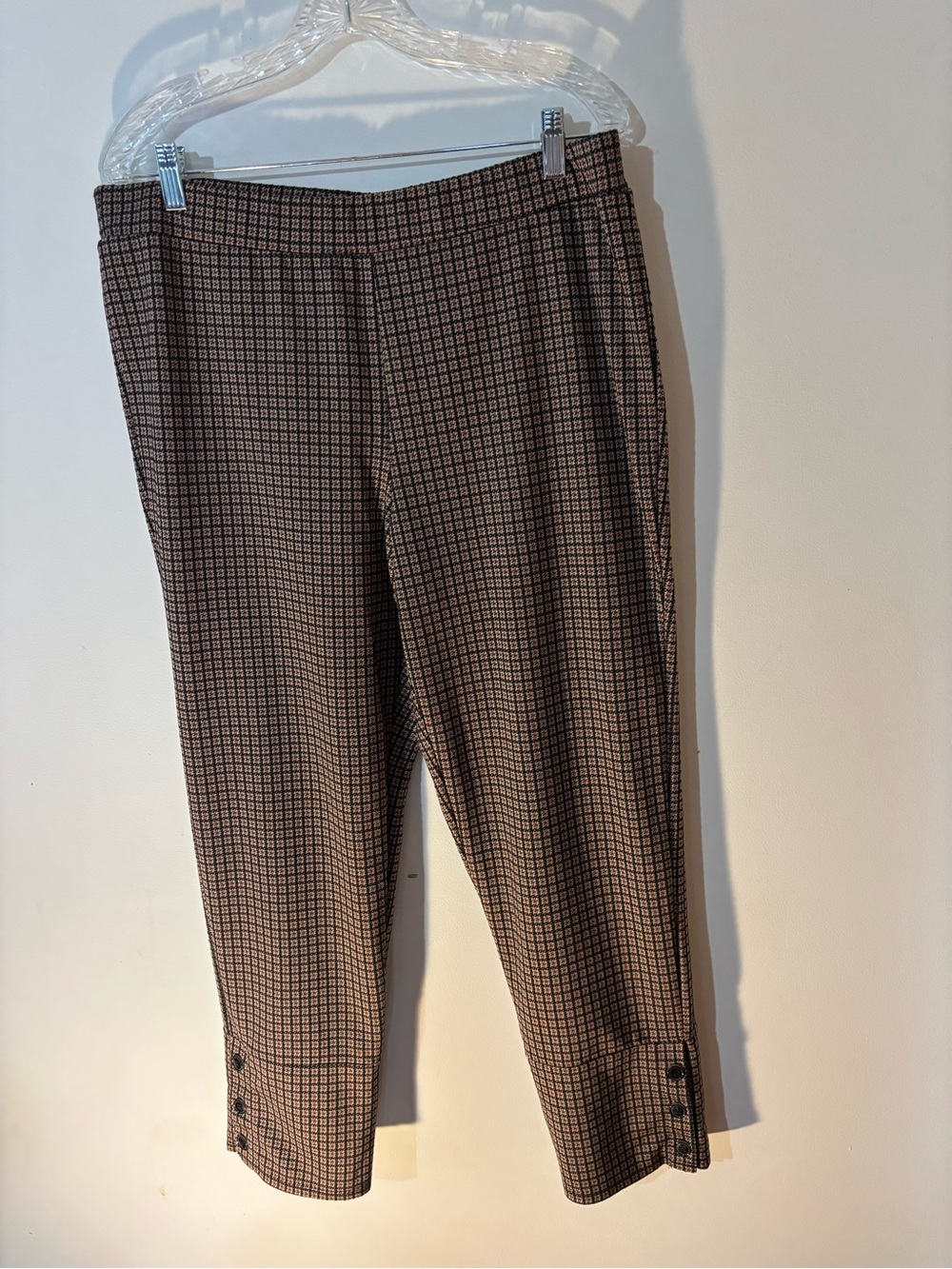 Melissa Paige XL Houndstooth Pull On Cropped Pants Button Hem